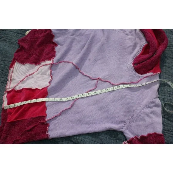 Upcycled Sweater Pink Red LL Bean Heavy XL/XXL 23" Bust Hooded Elven Fairy Boho - Picture 5 of 12